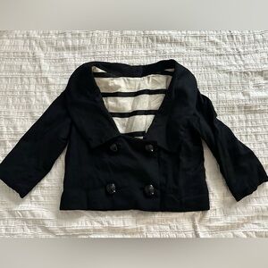 Cropped Black Double-Breasted Jacket with Striped Lining